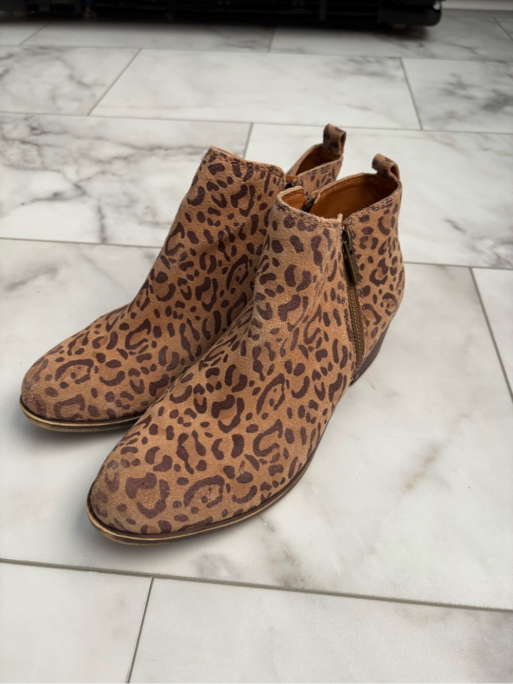 Lucky Brand Leopard Print Suede Ankle Booties - Tan/Brown - Picture 4 of 8